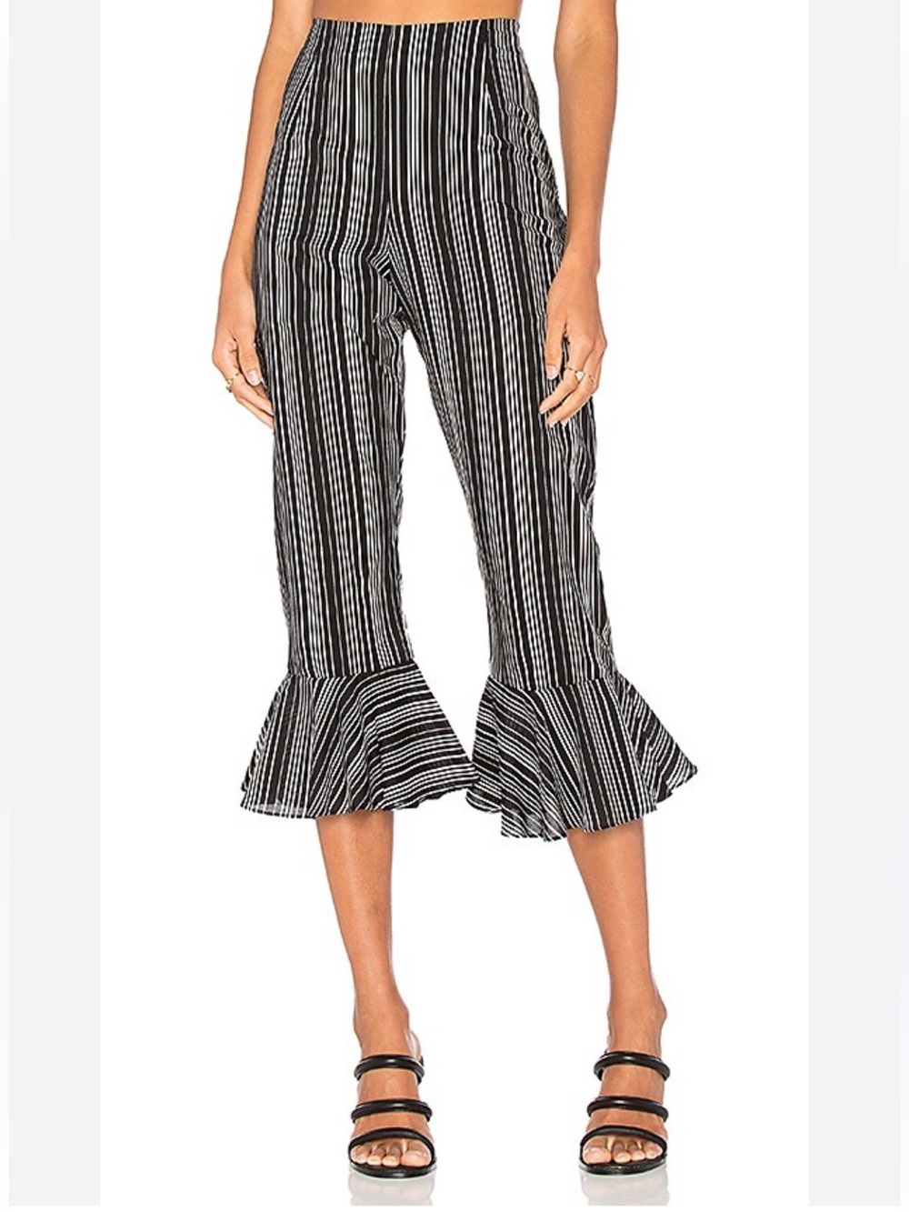 For Love And Lemons Black & White Striped Ruffle Poppy Pant